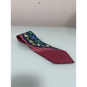Vintage Silk Tie Red Blue Stripe Floral USA Designer Rush Limbaugh